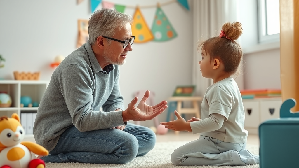 Empathetic parent child conversation demonstrating authoritative parenting techniques in a child