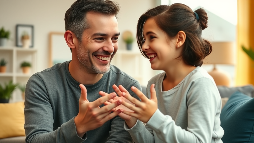Authoritative parent and child in warm conversation: emotional support and guidance at play