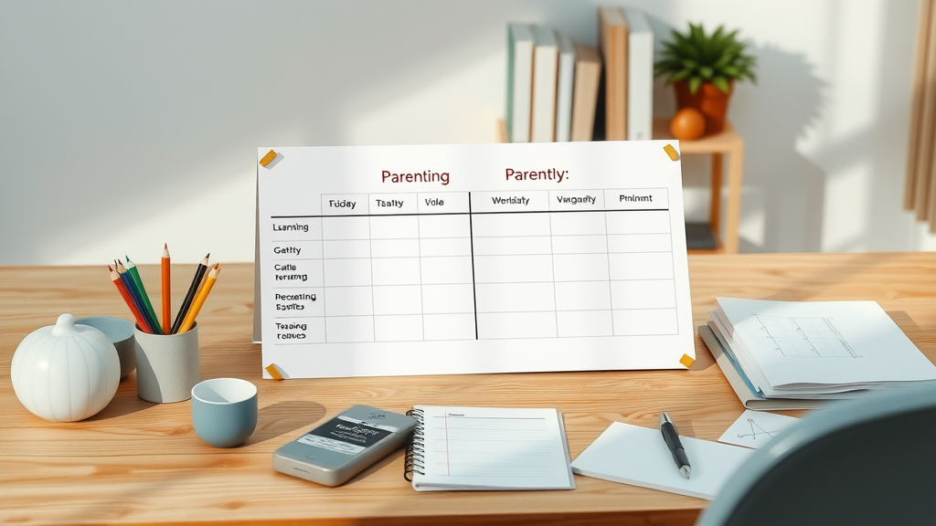 Modern family comparison chart for parenting styles featuring cozy objects, educational materials, and natural sunlight, representing discipline approaches and child outcomes