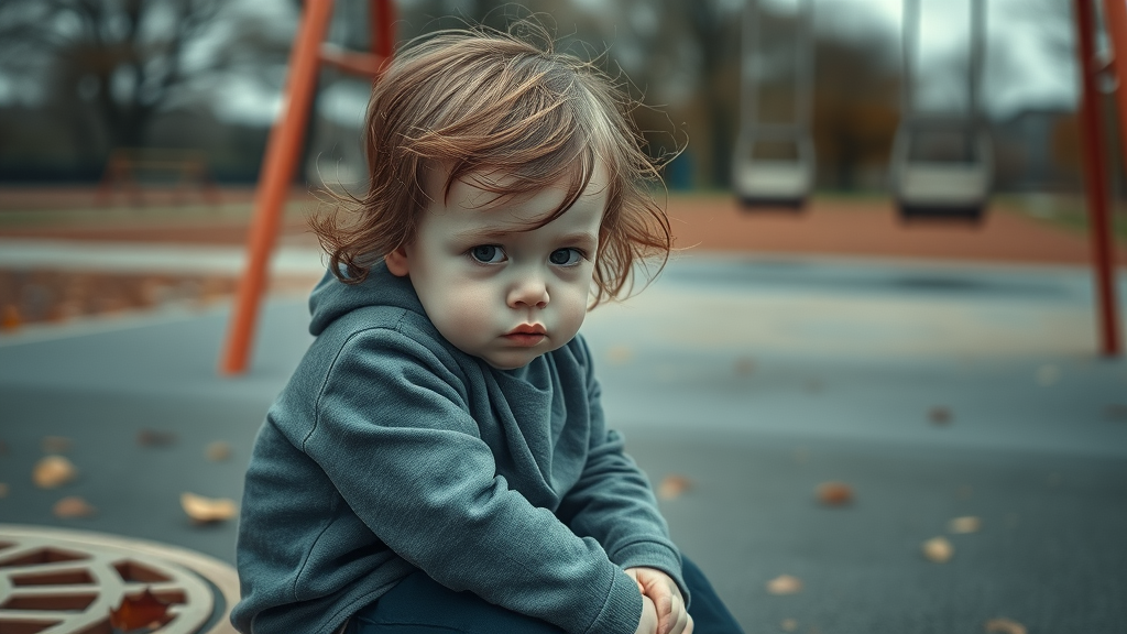neglectful parenting solemn young child alone on playground