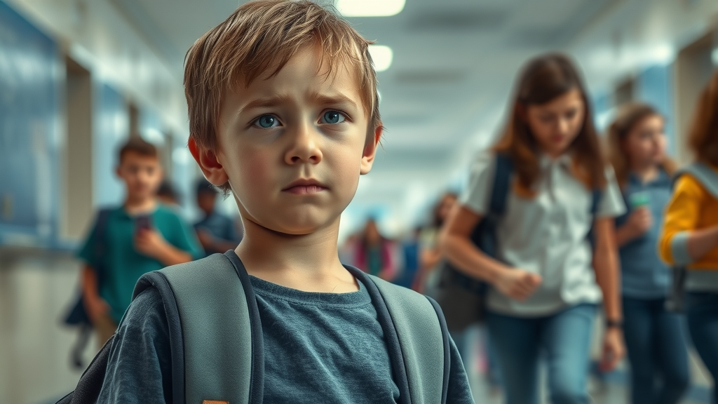 worried child experiencing neglectful parenting in school setting