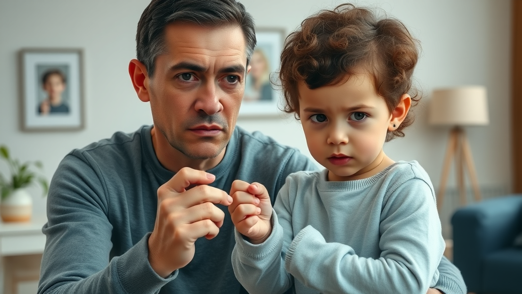 Serious parent enforcing discipline, illustrating authoritarian parenting and its effects on development